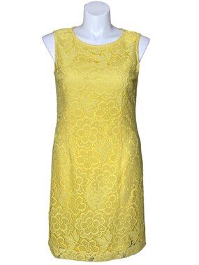 New York & Company Women's Yellow Floral Lace Sheath Dress, Sleeveless Size 14